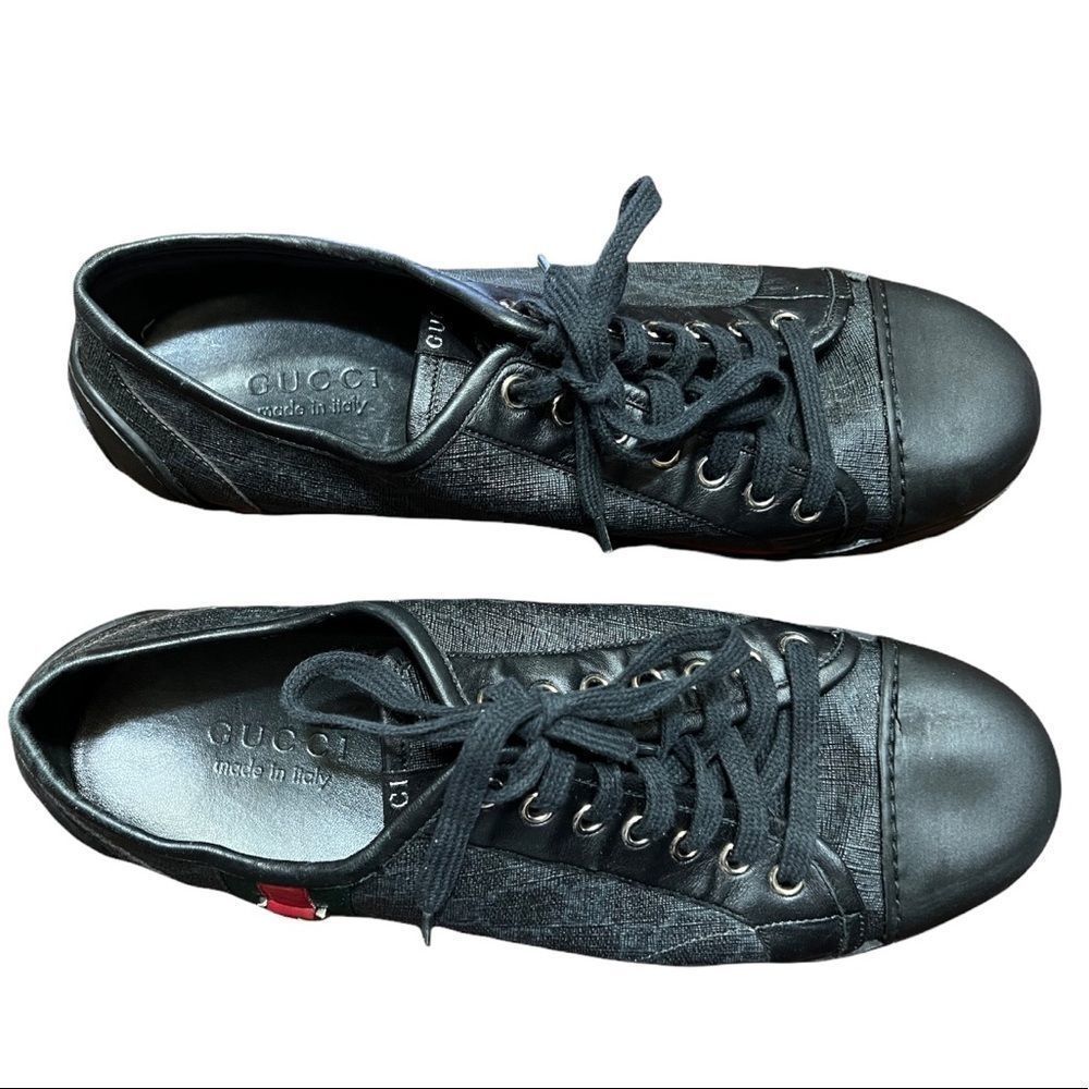 Gucci Men's Black Ace GG Embossed Green Stripe Sneakers Sz 7.5 Size US 9 Gold - Picture 4 of 16